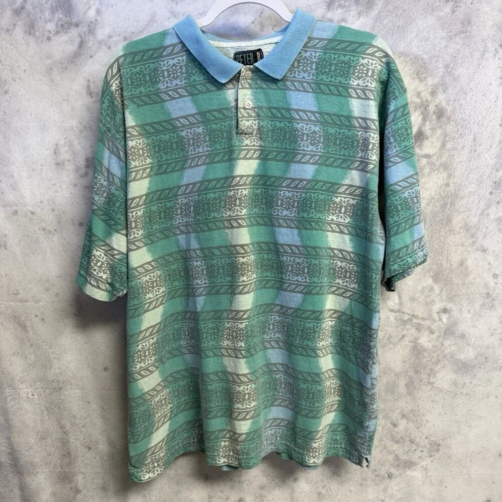 Vintage Peter B Floral Polo Shirt Mens XL Surf Beach Summer 90s Y2K 23x27.5 - Picture 1 of 11